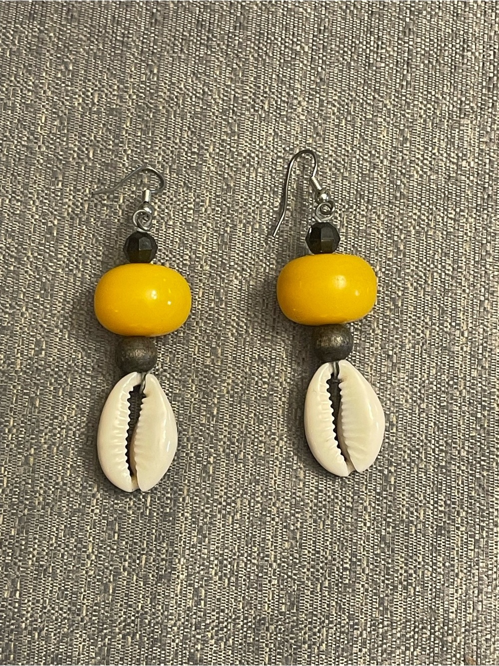 Handcrafted Yellow Dangle Shell Earrings - Picture 4 of 6